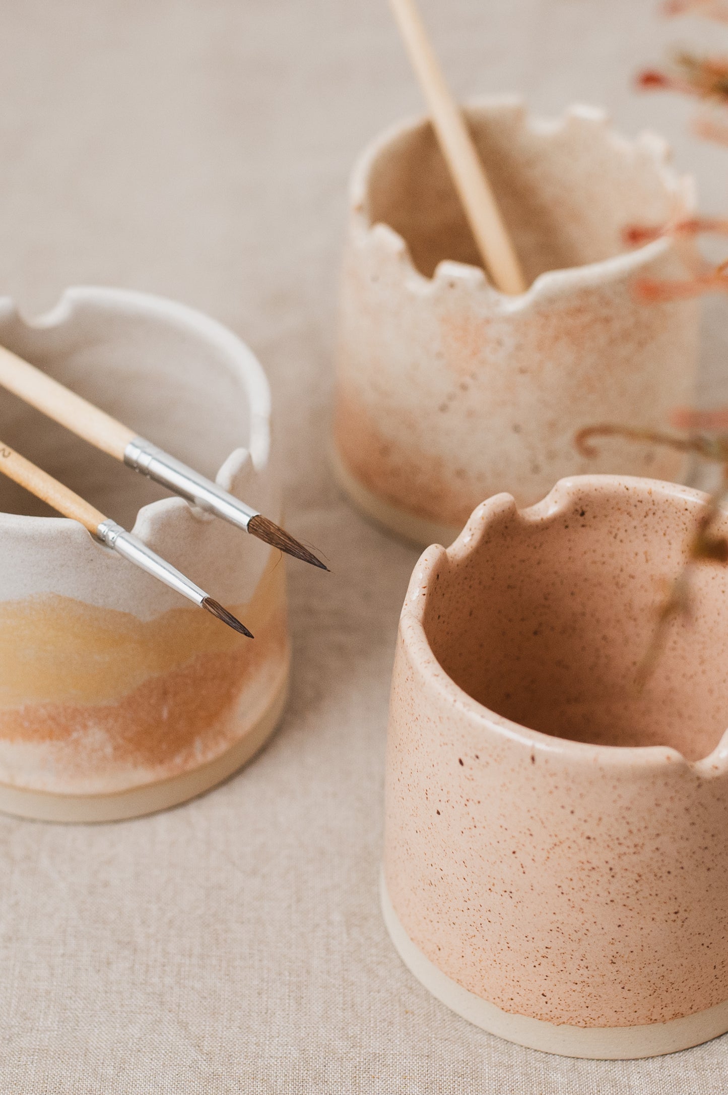 Speckled Cream Ceramic Paintbrush Pot