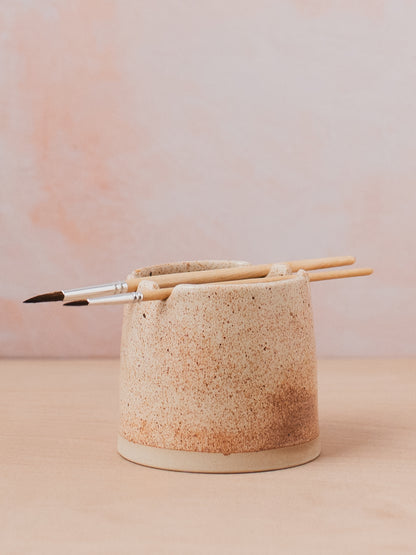 Speckled Cream Ceramic Paintbrush Pot